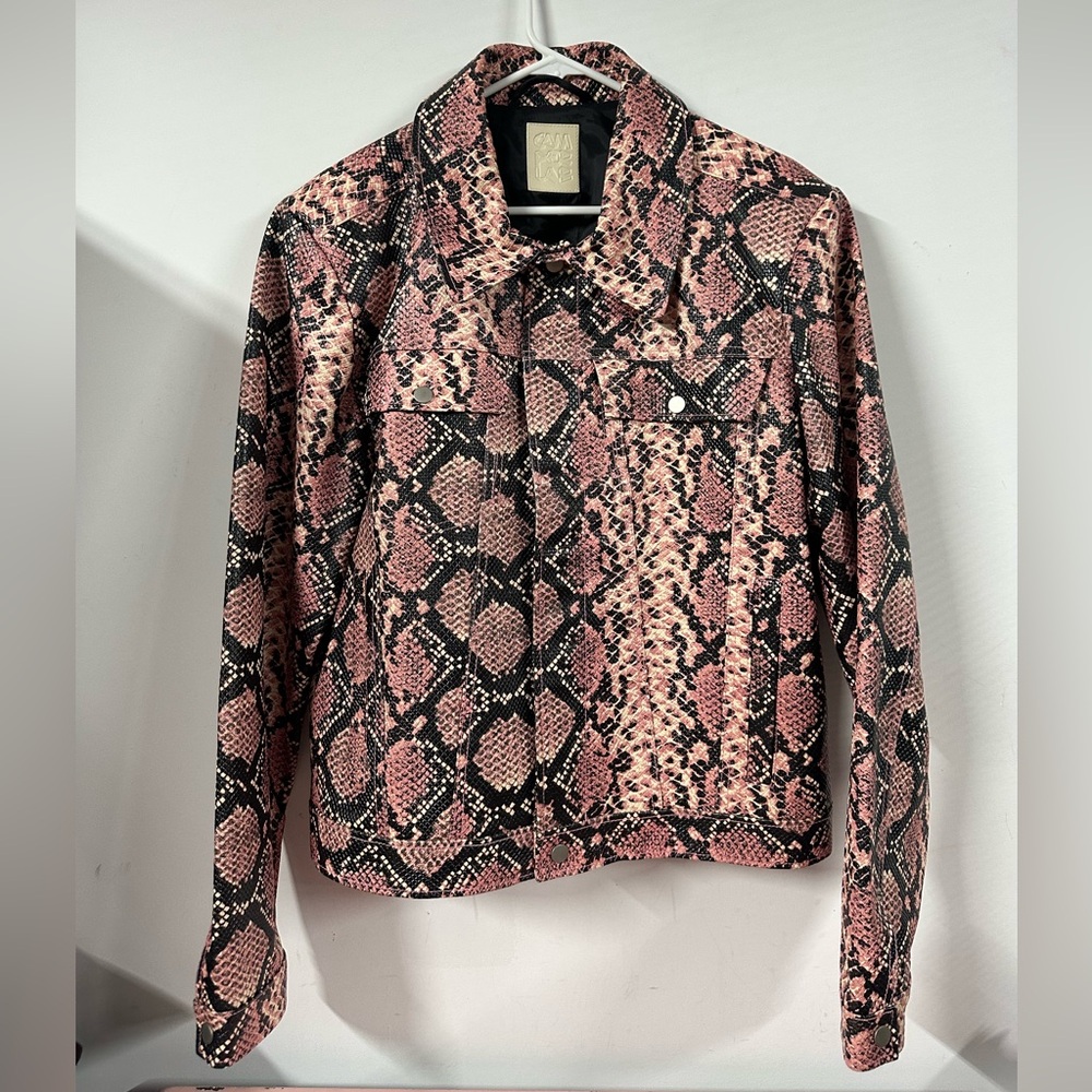 CamperLab Snakeskin Embossed Leather Jacket Pink Black Size Medium